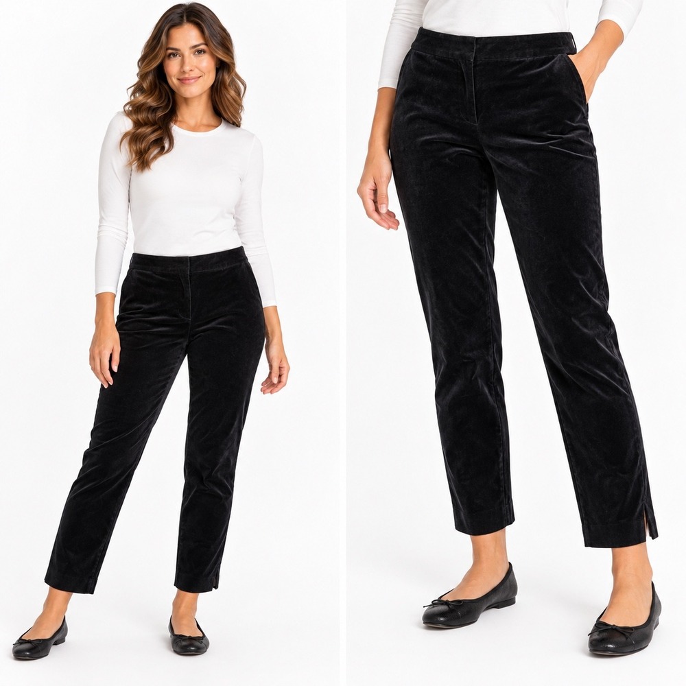 Boden Women's Size 10 Black Velvet Ankle Pants Slim Straight Leg Split Hem